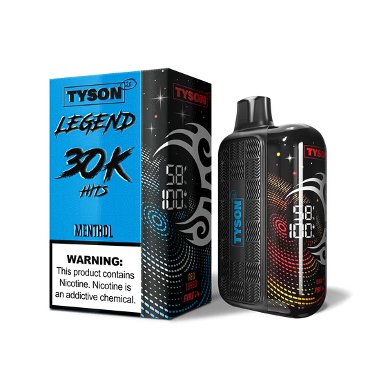 Menthol Tyson 2.0 Legend 30K disposable vape with cool mint and icy-themed design.