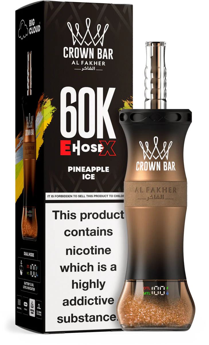 Pineapple Ice Al Fakher Crown Bar E Hose X 60K Pineapple Ice Al Fakher Crown Bar E Hose X 60k disposable device with pineapple and ice-themed flavor graphics.