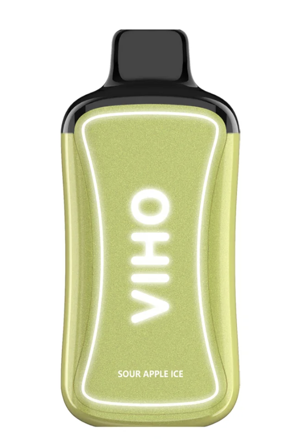 Sour Apple Ice Viho Supercharge Zero Nicotine Sour Apple Ice VIHO Supercharge ZERO Nicotine vape with sour green apple and icy-themed artwork.