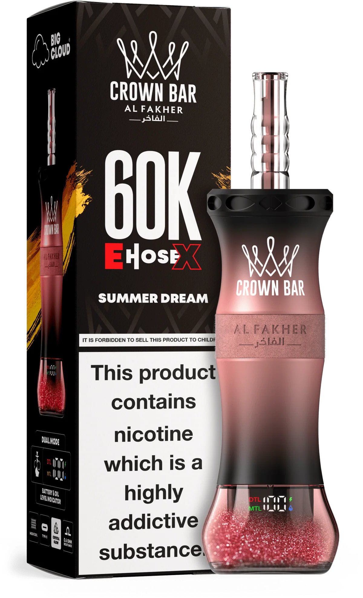 Summer Dream Al Fakher Crown Bar E Hose X 60K Summer Dream Al Fakher Crown Bar E Hose X 60k disposable device with summer-themed mixed fruit flavor graphics.