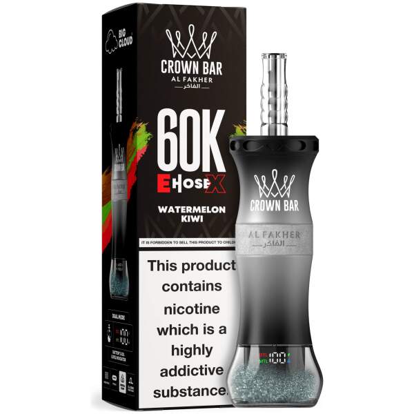 Watermelon Kiwi Al Fakher Crown Bar E Hose X 60k disposable device with watermelon and kiwi flavor graphics.