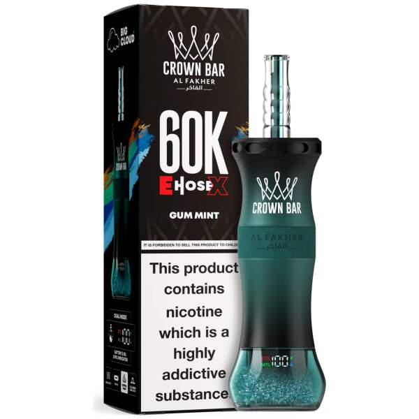 Gum Mint Al Fakher Crown Bar E Hose X 60k disposable vape with mint gum graphic on white background.