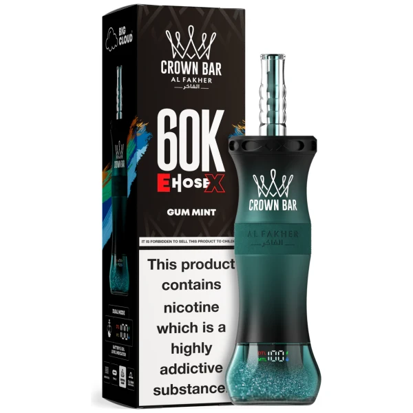 Gum Mint Al Fakher Crown Bar E Hose X 60k disposable vape with mint gum graphic on white background.