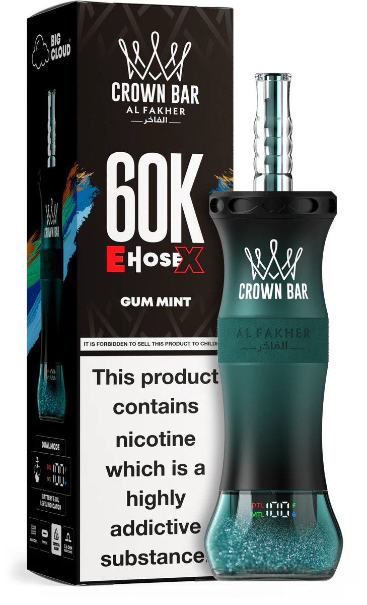 Gum Mint Al Fakher Crown Bar E Hose X 60k disposable vape with mint gum graphic on white background.