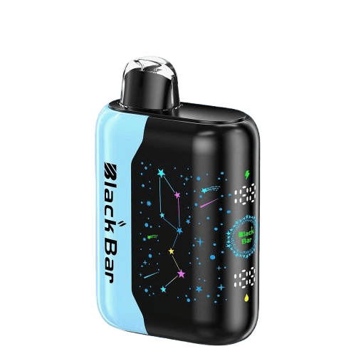 A 18ml Blue Razz Ice Black Bar Universe X disposable vape with blue raspberry graphics and icy blue accents. by Vape4Less.