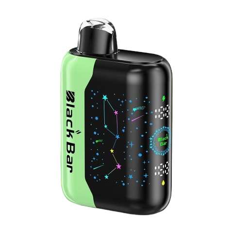 A 18ml Fruit Punch Black Bar Universe X disposable vape with mixed fruit punch graphics on the device. by Vape4Less.