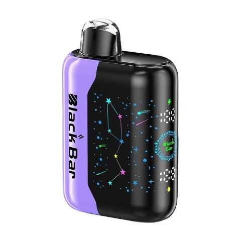 A 18ml Pink Lemon Sour Blueberry Black Bar Universe X disposable vape with pink lemon and blueberry fruit graphics on the device. by Vape4Less.