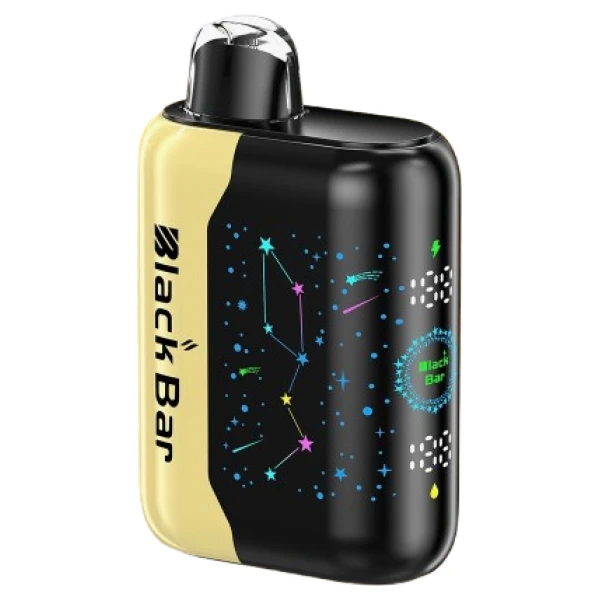 Strawberry Banana Black Bar Universe X disposable vape with strawberry and banana fruit graphics on the device.