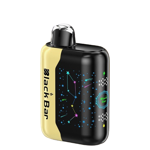 Strawberry Banana Black Bar Universe X disposable vape with strawberry and banana fruit graphics on the device.