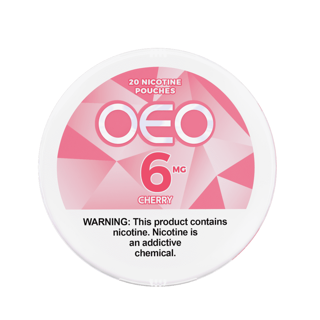 A Cherry OEO nicotine pouches can by Vape4Less.