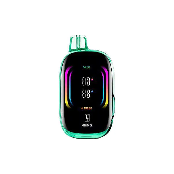 A Menthol Float Mello Pro 50K disposable vape with icy menthol float graphics and full smart screen display. by Vape4Less.