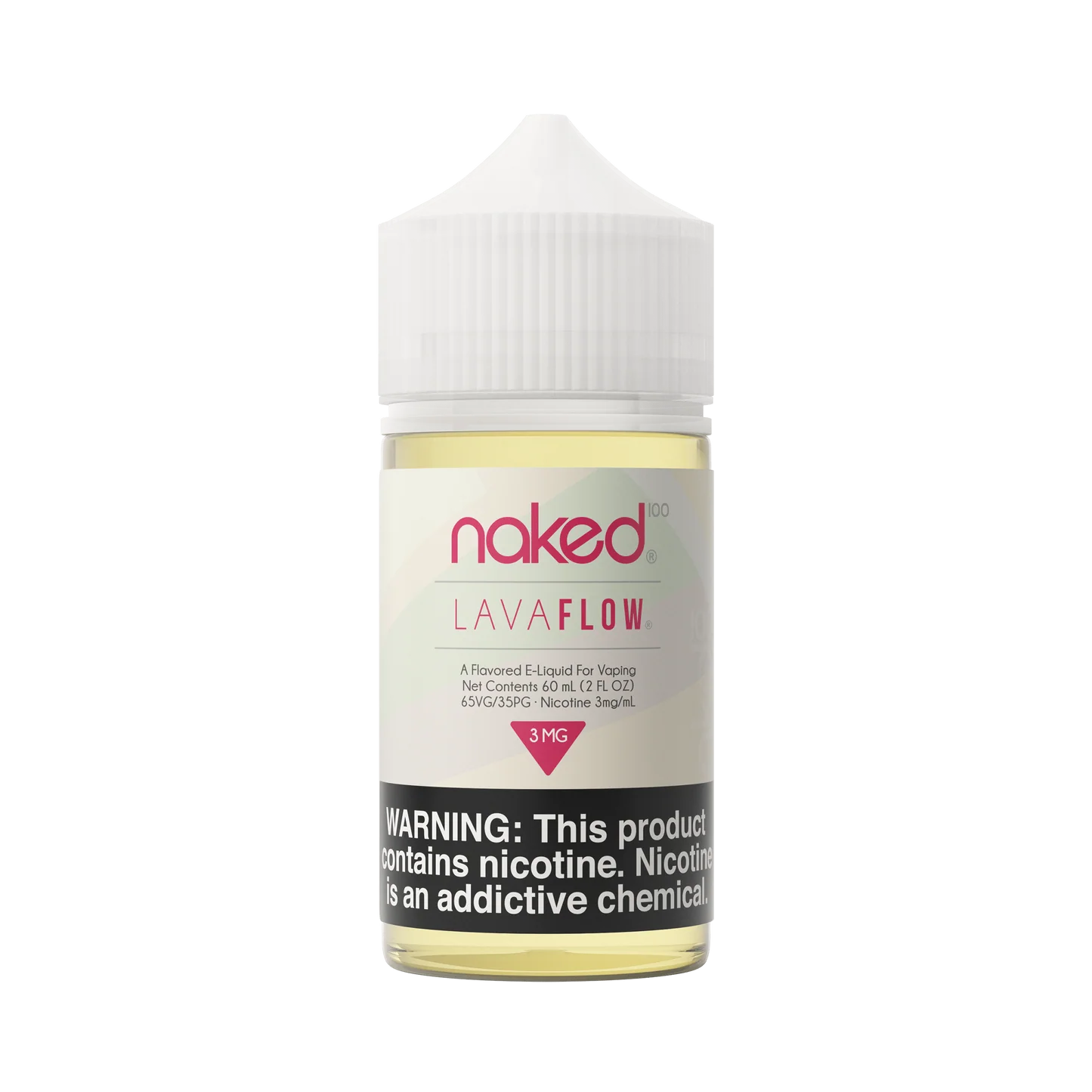 A 60ml bottle of Lava Flow Naked 100 60mL e-liquid bottle by Vape4Less.