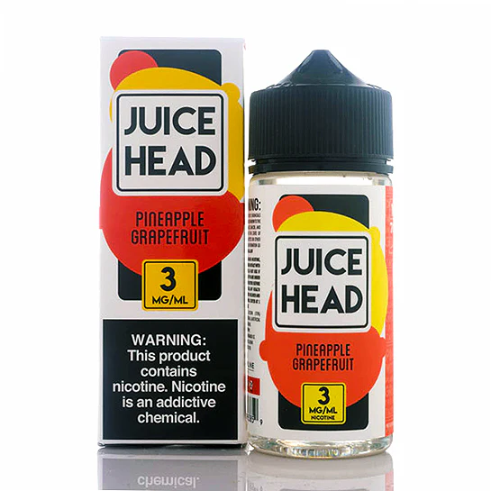 A 100ml bottle of Pineapple Grapefruit Juice Head e-liquid bottle featuring pineapple and grapefruit fruit artwork on the label. by Vape4Less.