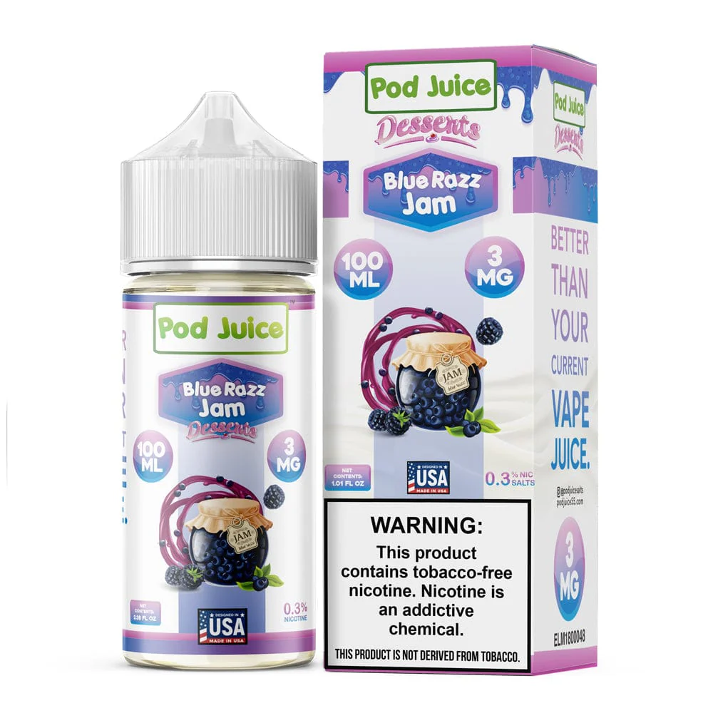 Blue Razz Jam Pod Juice 100mL Freebase Bottle - Sweet Blue Raspberry Jam Flavor