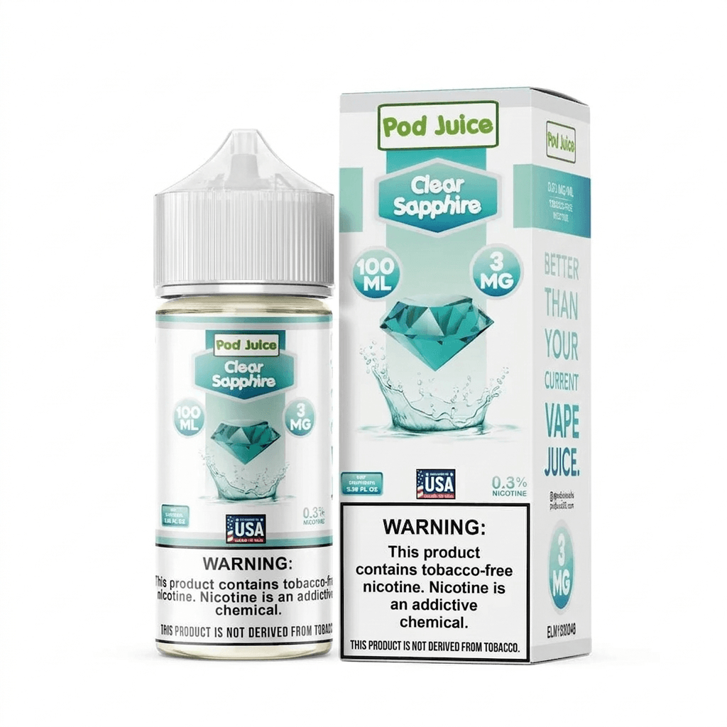 Clear Sapphire Pod Juice 100mL Freebase Bottle - Flavorless Icy Menthol E-Liquid