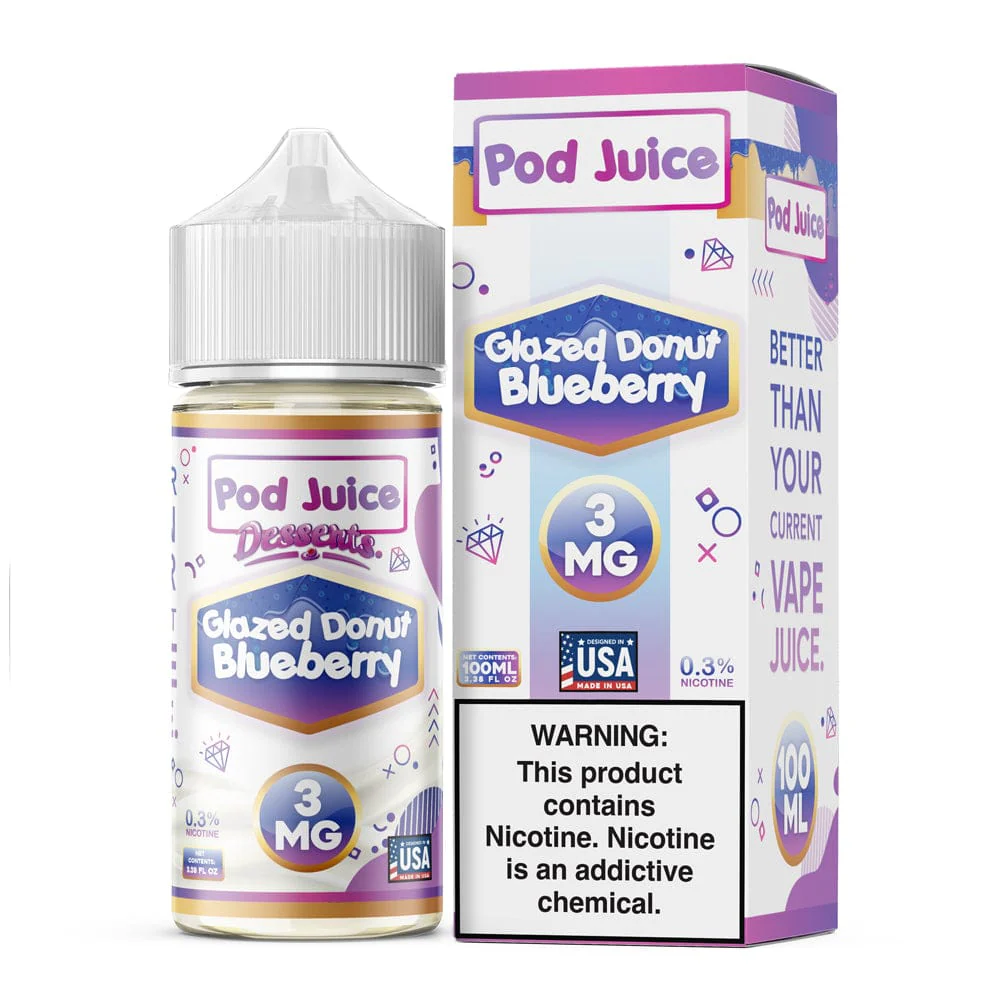 Glazed Donut Blueberry Pod Juice 100mL Freebase Bottle - Sweet Glazed Donut with Blueberry Jam Flavor