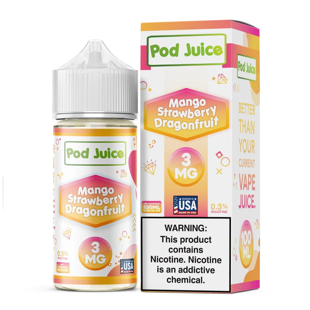 Mango Strawberry Dragonfruit Pod Juice 100mL Freebase Bottle - Exotic Triple Fruit Medley