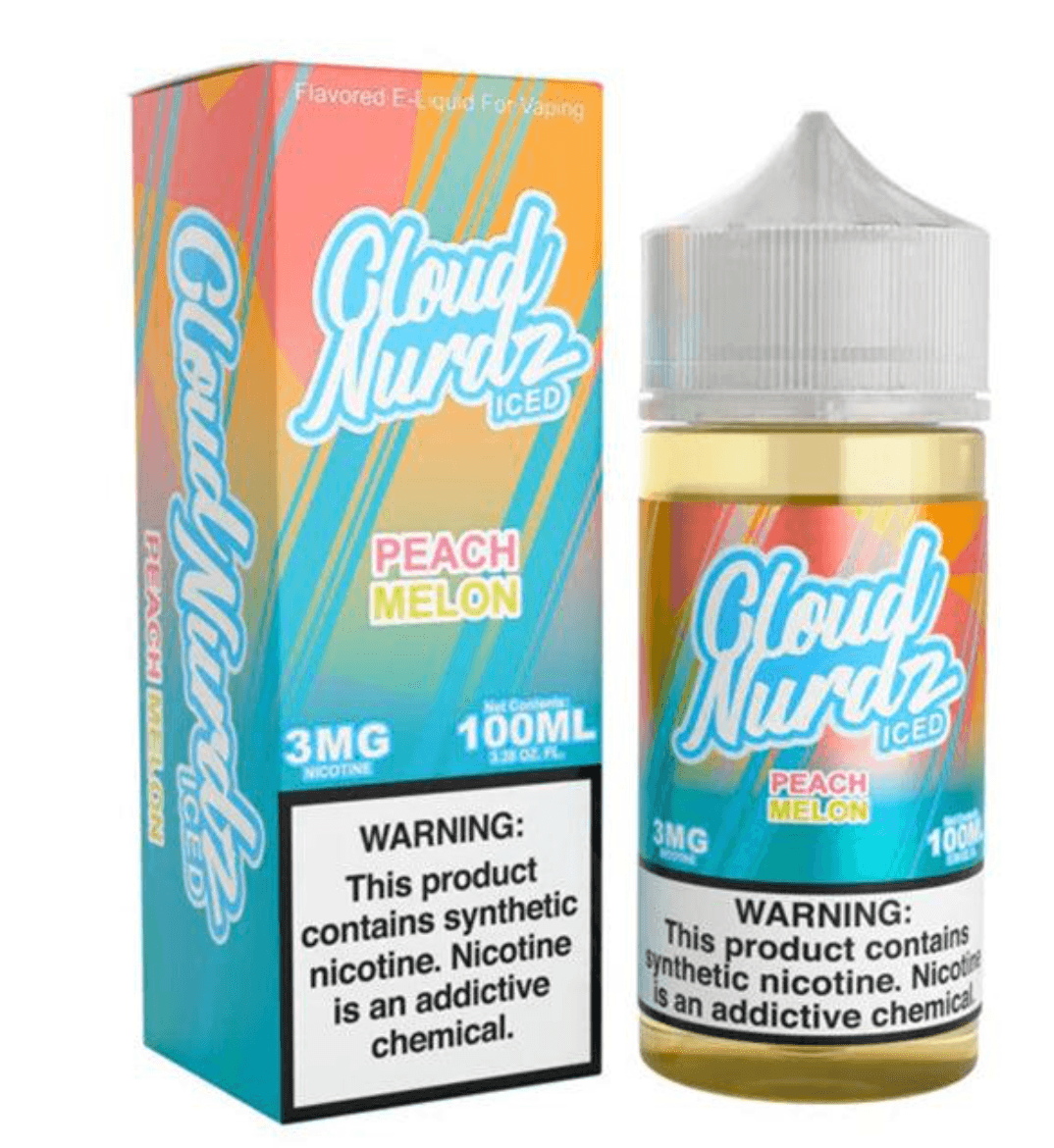 Peach Melon Iced Cloud Nurdz 100ml e-liquid bottle