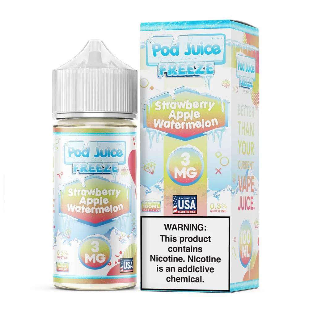 Strawberry Apple Watermelon Freeze Pod Juice 100mL Freebase Bottle - Chilled Triple Fruit Medley Flavor