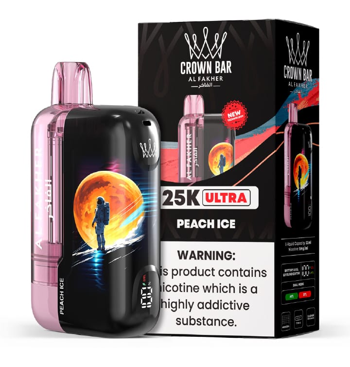AF 25K ULTRA MOCKUP Peach Ice Al Fakher Crown Bar Ultra 25K Disposable Vape