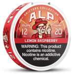 Lemon Raspberry ALP Nicotine Pouches can with lemon and raspberry-inspired design on white background.