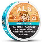 Mango Freeze ALP Nicotine Pouches can with tropical mango-inspired graphics and an icy design on white background.