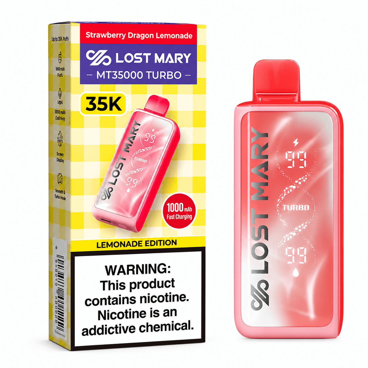 Strawberry Dragon Lemonade Lost Mary MT35000 Turbo Disposable Vape 35000 Puffs